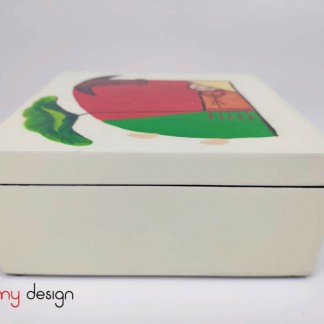 Square white box with hand painted buffalo 15 cm 